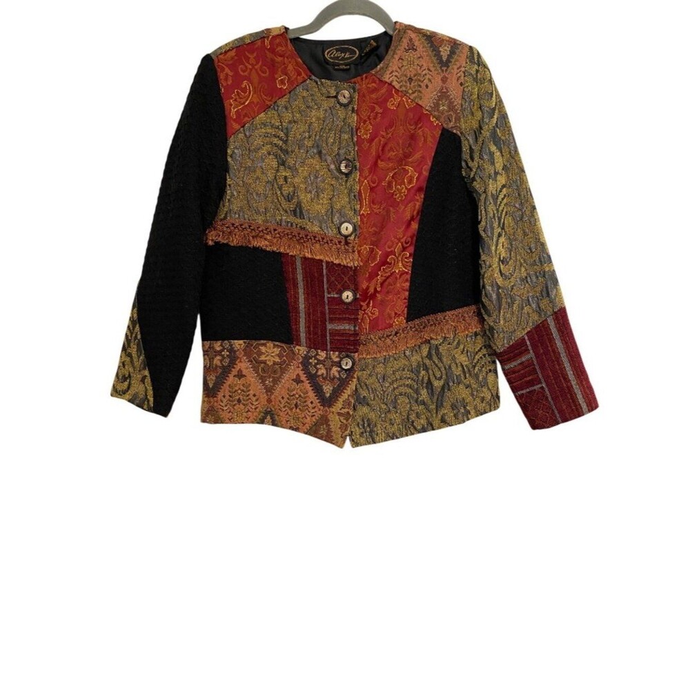 Vintage Alex Kim Blazer Women’s S Multicolor Tapestry Patchwork Jacket Button Up